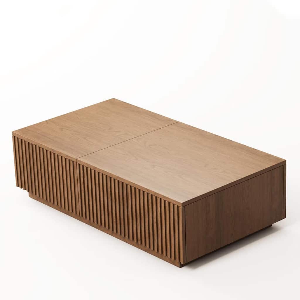 51.1'' Modern Lift-Top Coffee Table with Hidden Storage & Sliding Drawers, Satin Walnut Finish, Rectangular Center Table