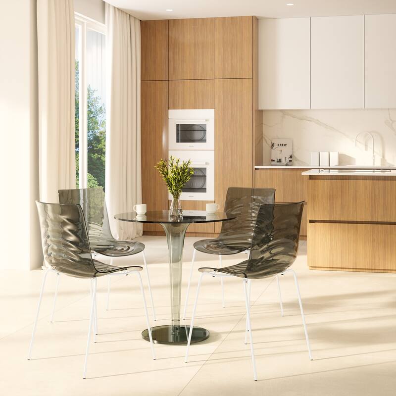 Ergonomic Dinning Chair Ripple Design in White Base Seat Set of 4