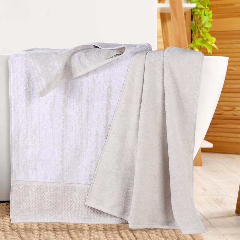 Superior Lodie Cotton Jacquard Solid and Two-Toned Bath Sheet Set of 2 - Stone/White
