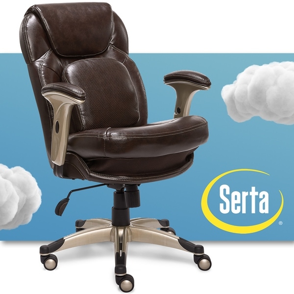 Ivory Bonded Leather Serta Works Ergonomic Executive Office Chair with Back in Motion Technology