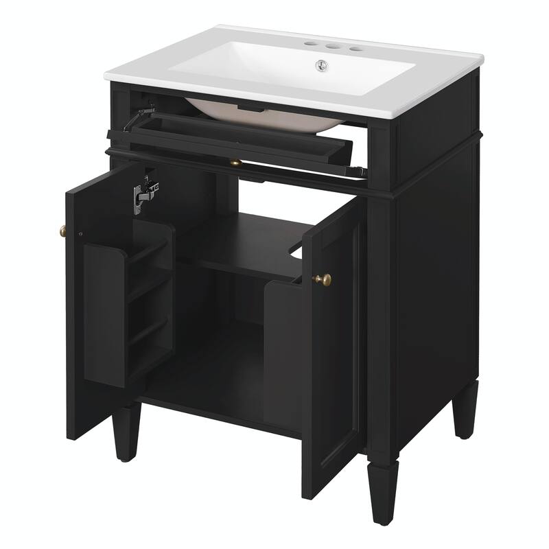 24" Bathroom Vanity with 2 Doors and Tip-Out Drawer - Bathroom Storage Cabinet with Sink