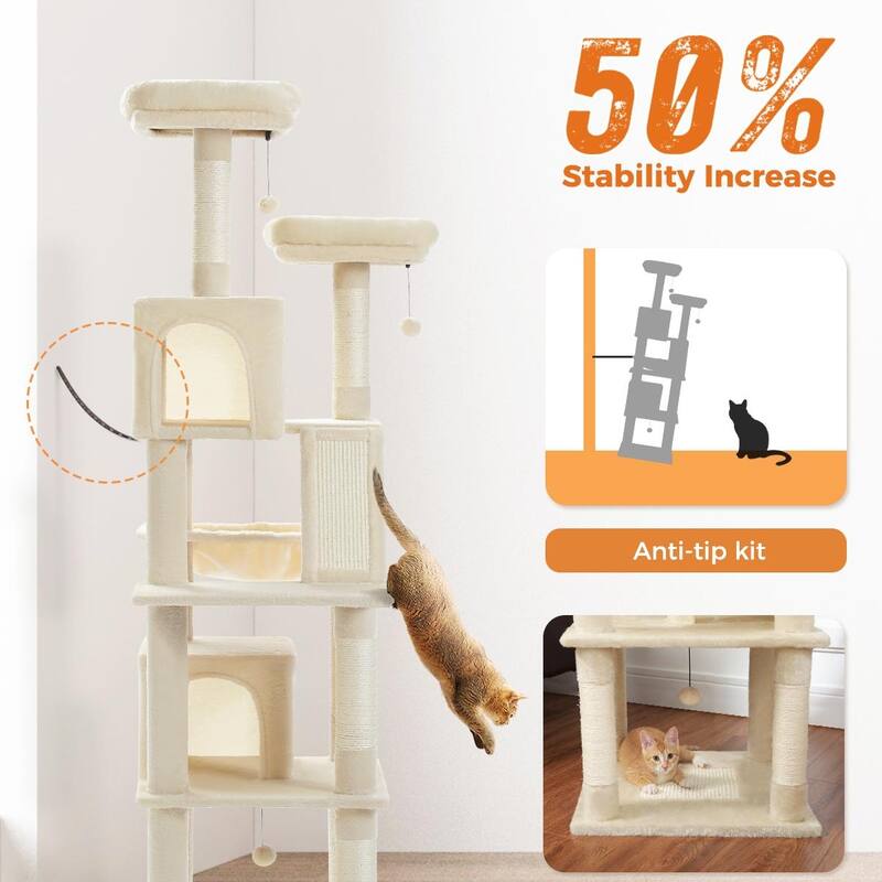 Large cat tree with apartment, hammock and toy ball