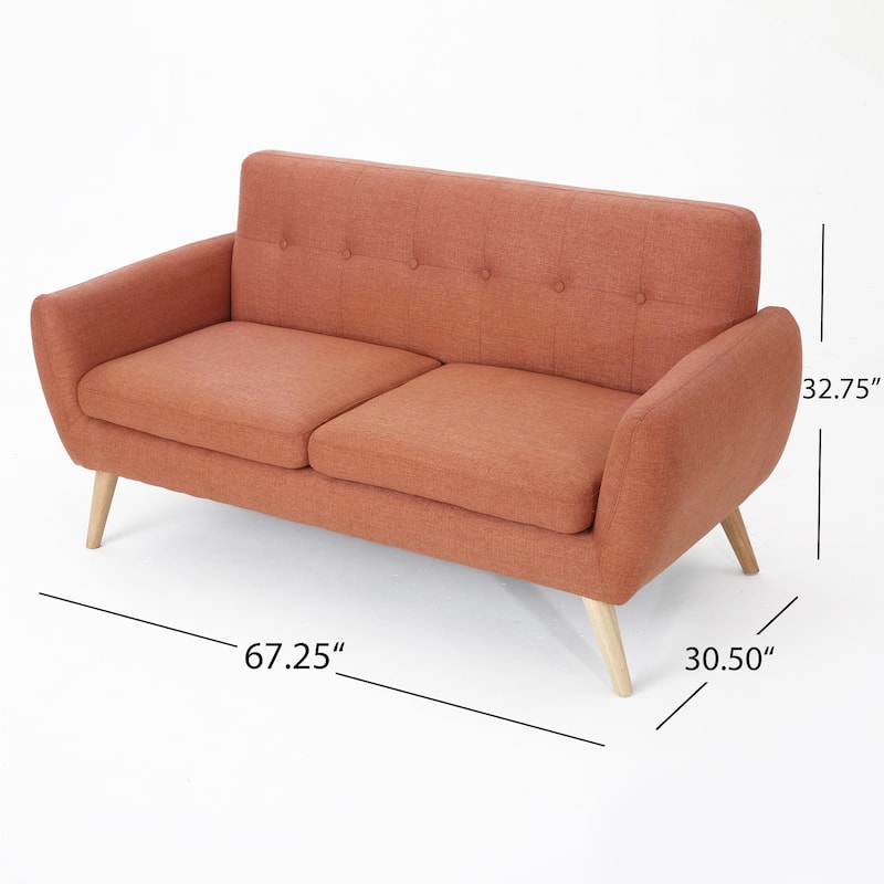 67.25" Button Tufted Loveseat, Mid-Century Modern Upholstered Sofa with Tapered Wood Legs