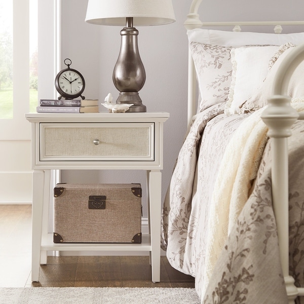 Thea White Finish Beige Linen Drawer Face 1 Drawer