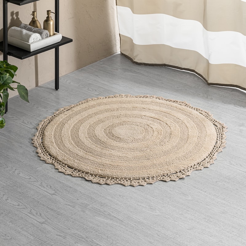 MH London Winchester Cotton Round Bathroom Rug - Soft Bath Mat