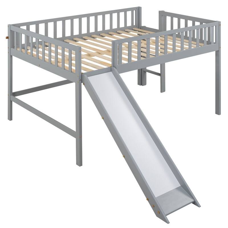 Full Size Low Loft Bed with Ladder and Slide