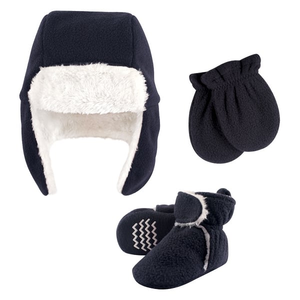 slide 2 of 2, Hudson Baby Infant Boy Trapper Hat, Mitten and Bootie Set, Navy 0-6 Months - Navy