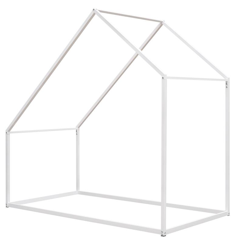 Metal House Bed Frame for Kids, Twin Size with Open Design and Durable Metal Construction