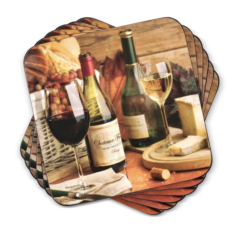 Pimpernel Set of 6 Artisanal Wine Coasters - 4 Inches Sq. - 4 Inches Sq.