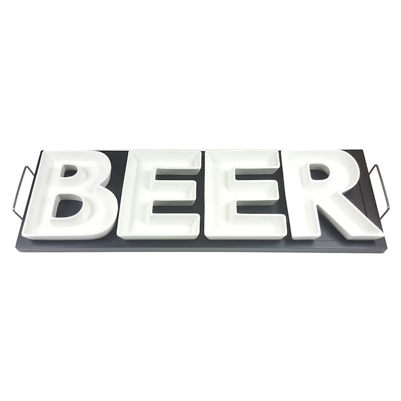Red Vanilla BEER Serving Dishes with Wooden Tray