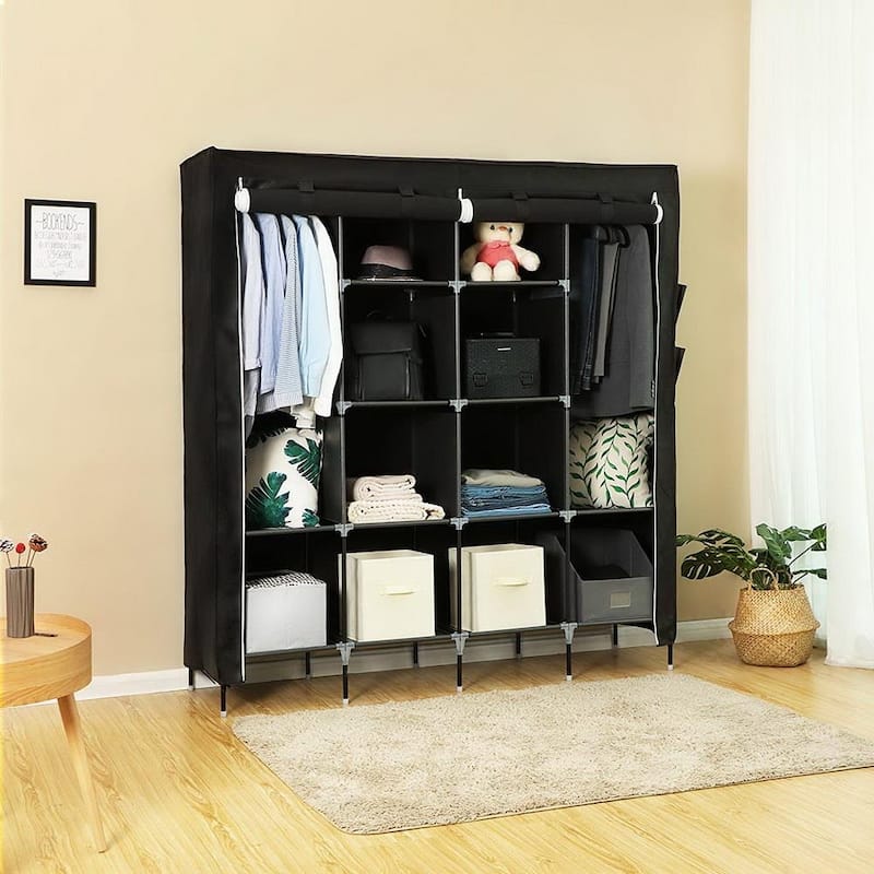 Clothes Closet Portable Clothes Storage Rack 12 Shelves Black