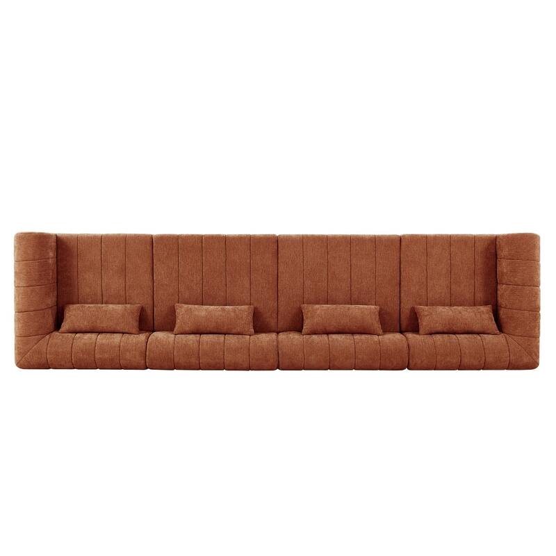 145.5" 4 Pieces Modular Full-Compressed Polyester Upholstered Sectional Sofa