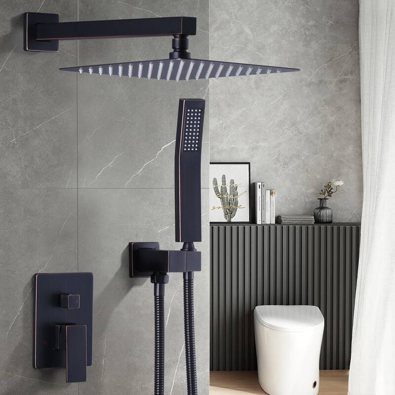 WOWOW 10 in. Square Shower Head 2-Spray Shower Faucet with Single Handle - 10 in.