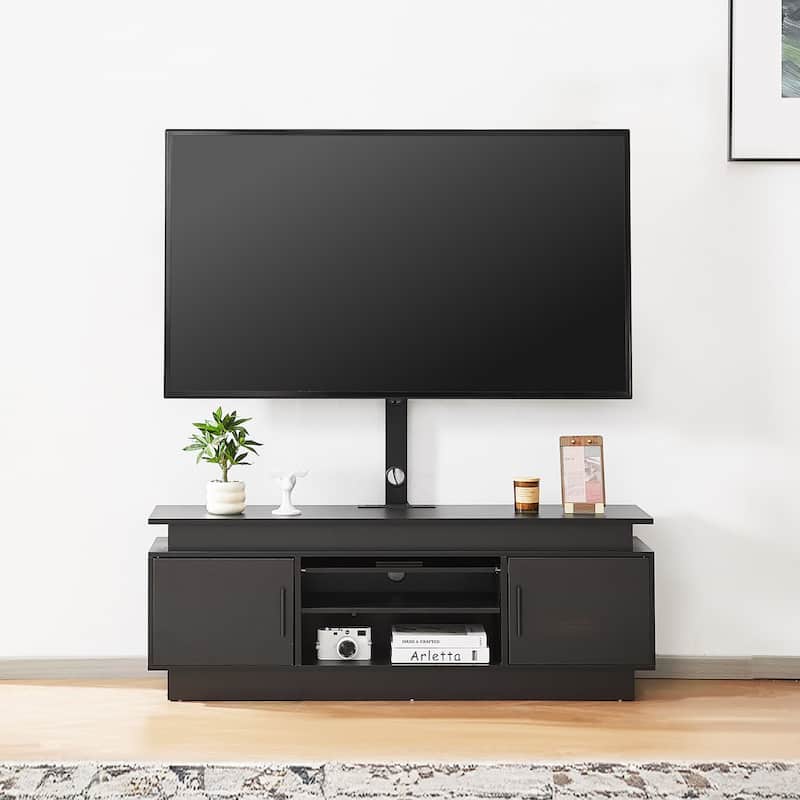 52" TV Stand with Mount for up to 75 in TVs, Entertainment Center with Power Outlet & LED Lights, Height Adjustable TV Console w
