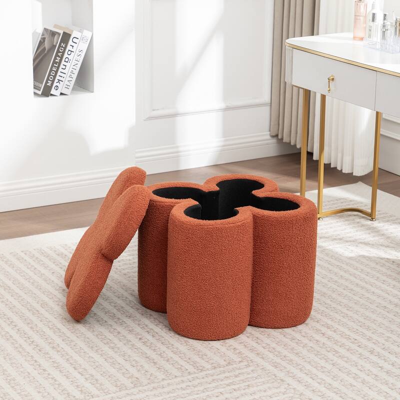 SEYNAR Modern Glam Teddy Velvet Flower Shape Storage Ottoman