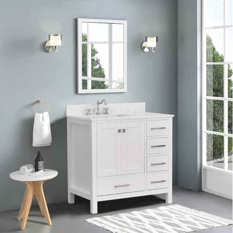 StarrySky 36 inch Undermount Left Sink Bathroom Vanity with Engineered Carrara Marble Top