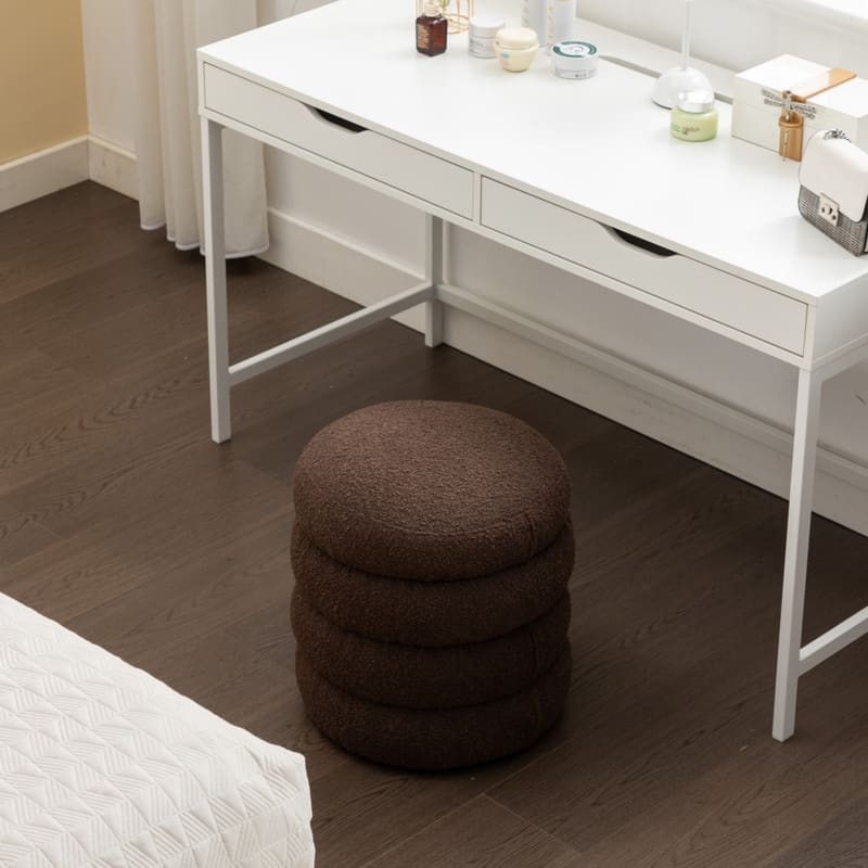Boucle Round Ottoman Footrest Stool