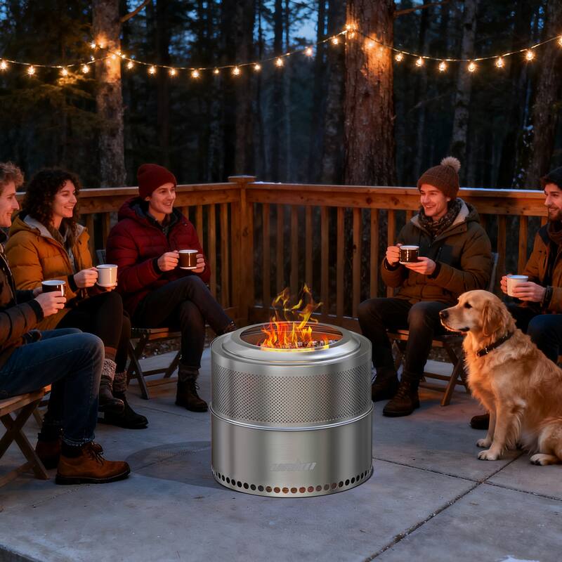 Large Smokeless Stainless Steel Camping Fire Pit Outdoor Firewood Burner Stove with Carry Bag - 19.68x16.33 in