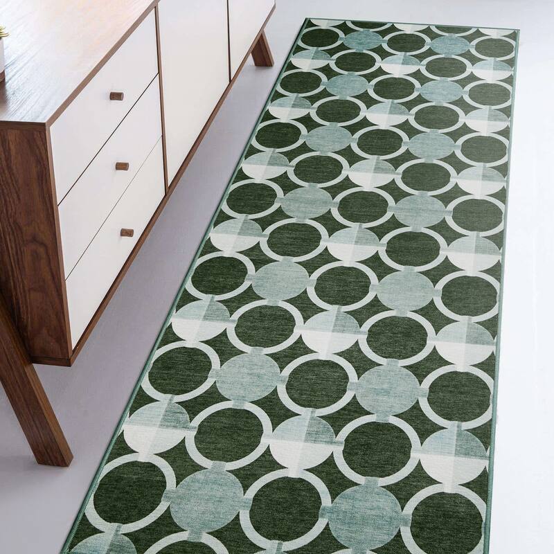 My Magic Carpet Dula Dark Sage Green Machine Washable Rug - 2.5' x 7'