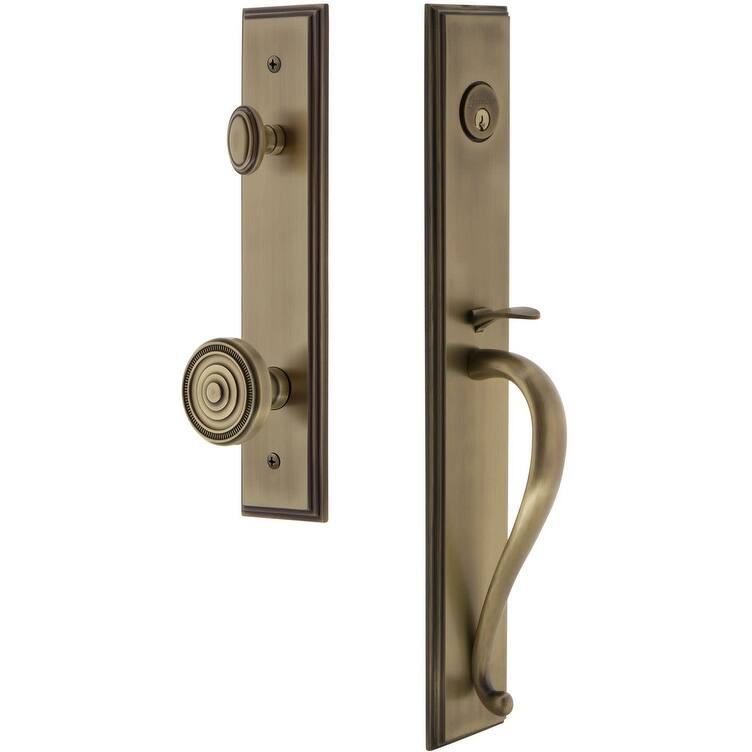 Grandeur Carre Solid Brass Rose Keyed Entry Single Cylinder "S" Grip - Vintage Brass