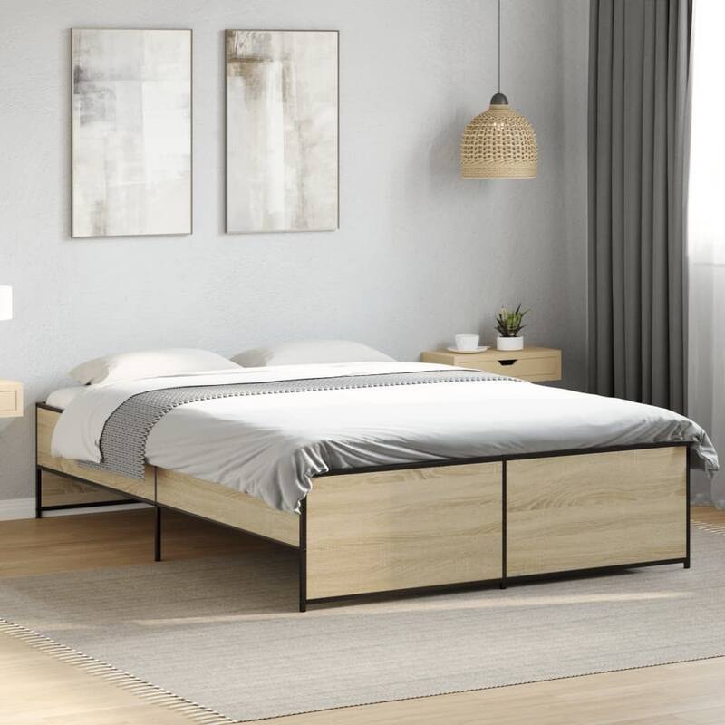 vidaXL Bed Frame Sonoma oak Engineered wood Double Durable Bed Frame