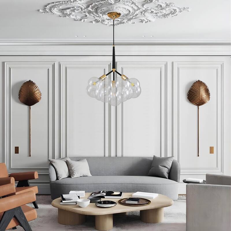 3-Light Modern Glam Cluster Clear Glass Globe Bubble Chandelier with Bulbs Included - 19.7 in. W x 22 in. H