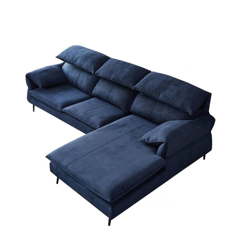Large Modern Upholstered L-Shaped Down Filled Sofa with Metal Legs