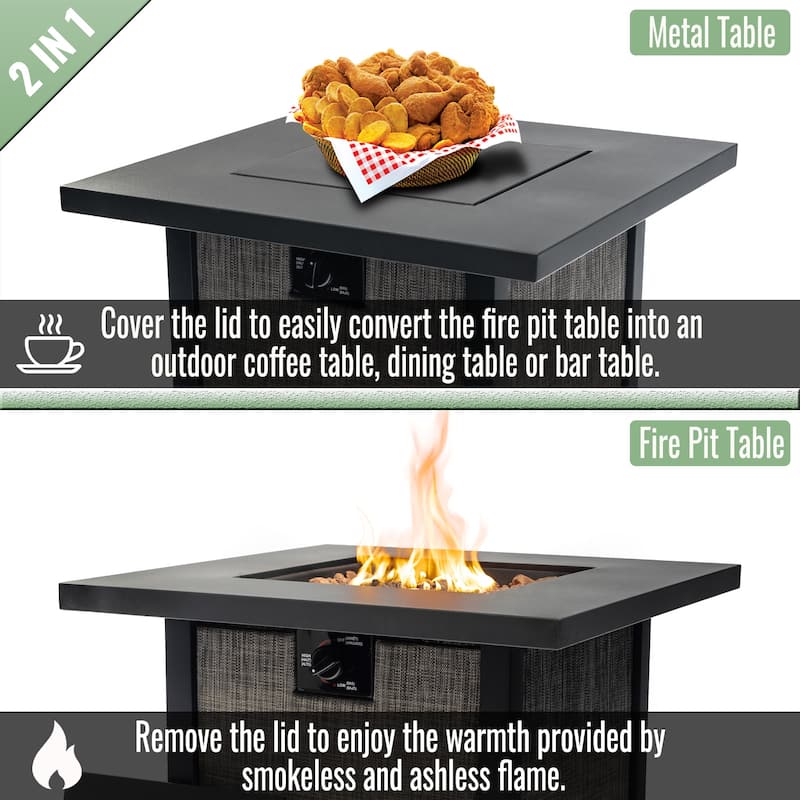 28" Propane Square Steel Gas Fire Pit with 50000 BTU