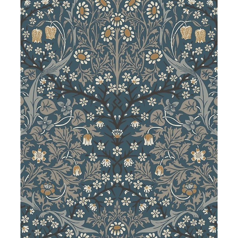 Seabrook Designs Victorian Garden Floral Prepasted Wallpaper - 20.9 in. W x 33 ft. L - Aegean Blue & Warm Stone