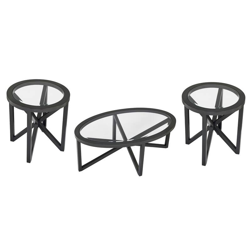 Roomfitters Modern Round Tempered Glass Coffee Table with Solid Wood Base, Clear Top Accent Table for Living Room