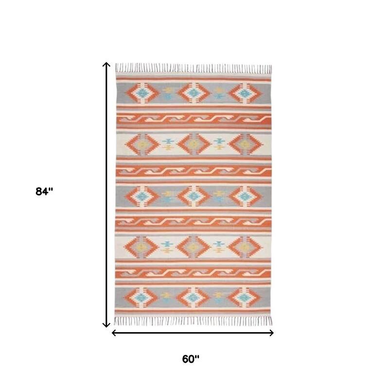 Bufo Southwestern Woven Low Pile with Fringe Area Rug By HomeRoots - 84' X '60' X '0.25