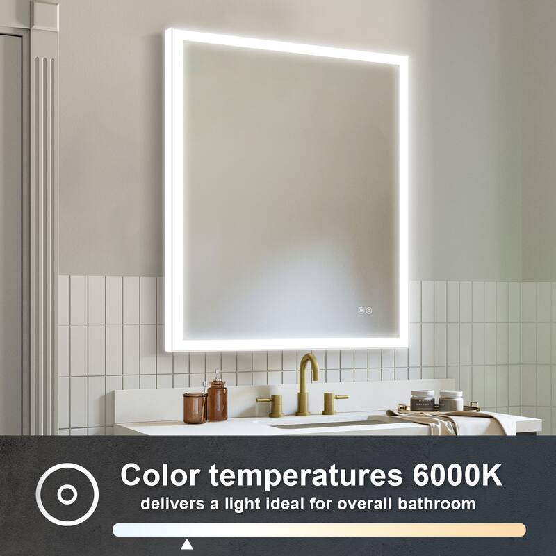 Wall Mounted Bathroom Frameless With Back/Front Light LED Mirror,Anti-fog