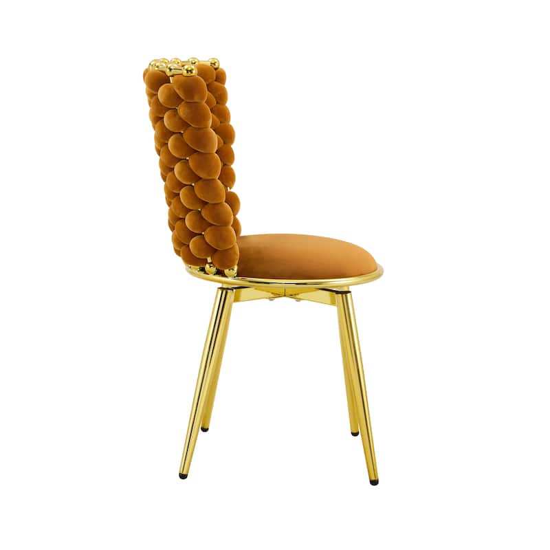 Set Of 2, Modern Luxury Velvet Woven Decorative Dining Chairs, Equipped With Gold Metal Legs And Cushioned Seats