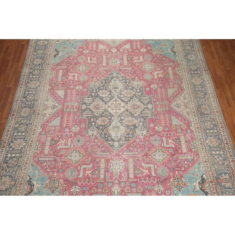 Hand Knotted Oriental 100% Wool Carpet Traditional Medallion Pink Tabriz Area Rug - 13' 0'' X 9' 6''