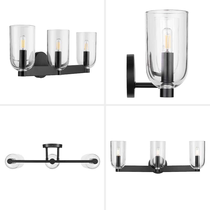 Prominence Home Hansley Matte Black 3-Light Bathroom Vanity with Clear Glass