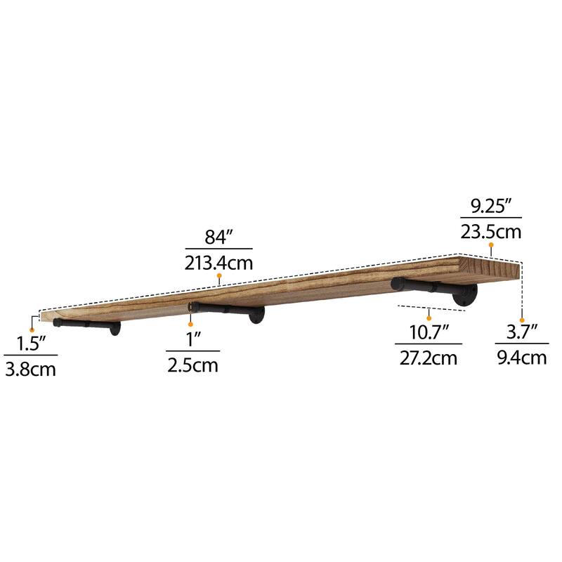 Wallniture 60 or 84 inch Long Wall Shelf, Industrial Pipe Shelving, Wooden Book Shelves for Living Room, Rustic Decor, 1 Pc