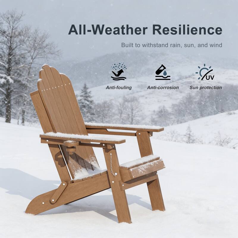 HDPE All-Weather Folding Adirondack Chair with Cup Holder