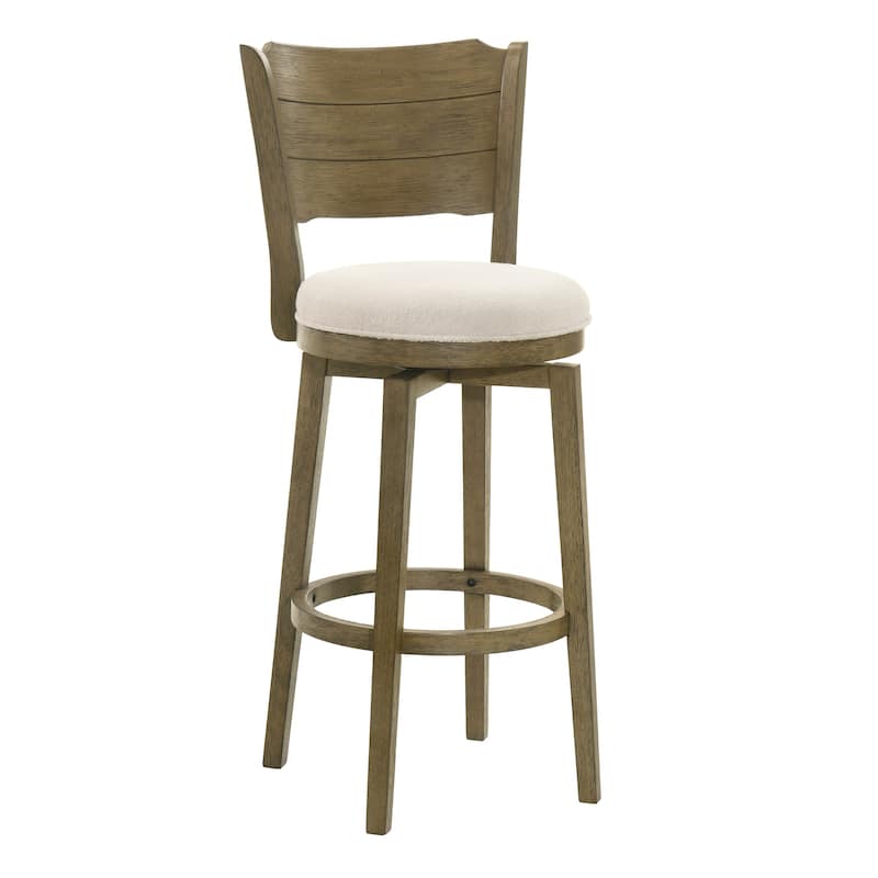 Winsley Coastal Modern Swivel Wood Counter Height Kitchen Bar Stool with White Boucle Fabric Upholstered Seat