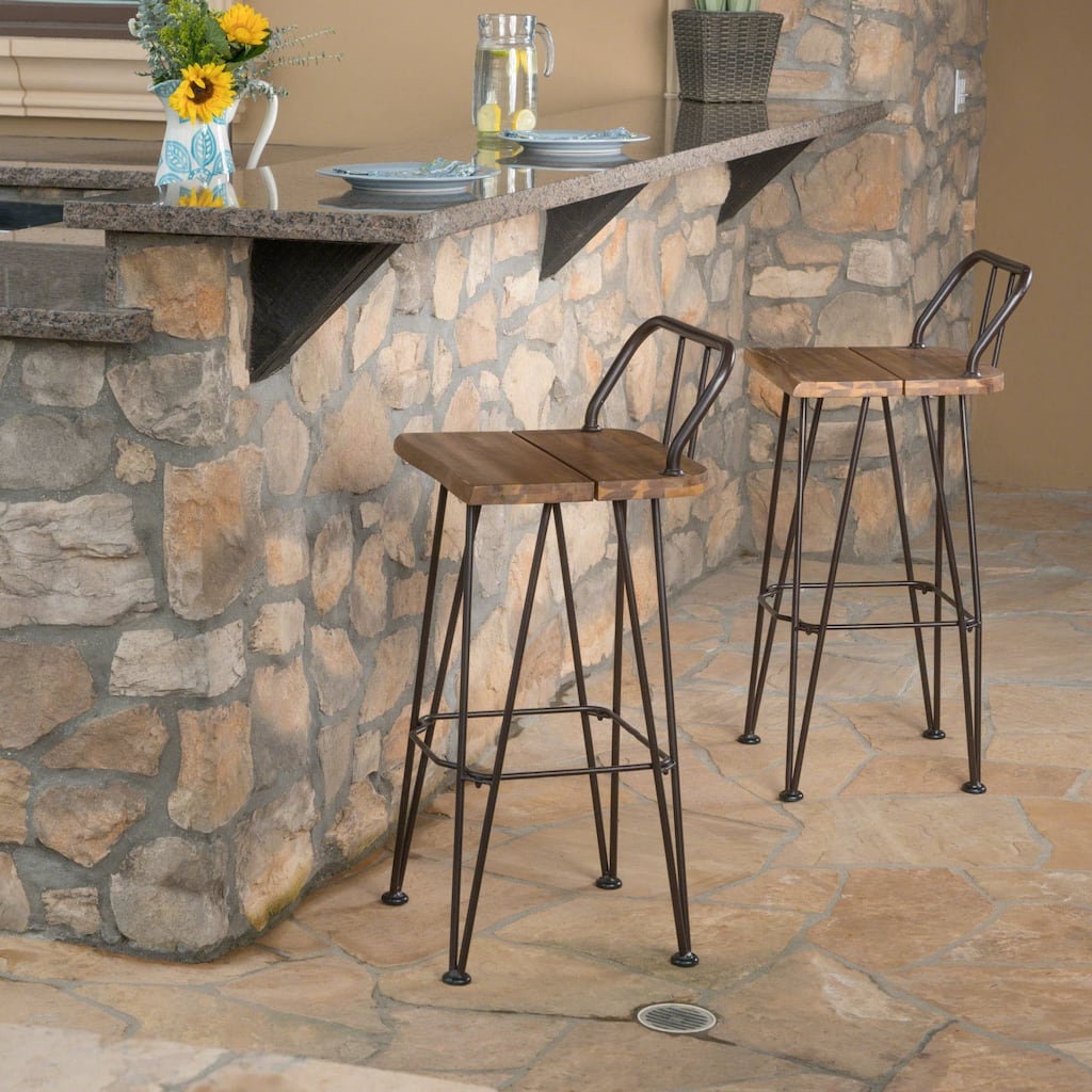 Oaks Aura 30-inch Modern Wood and Metal Patio Stool, Industrial Farmhouse Style Barstools, Set of 2