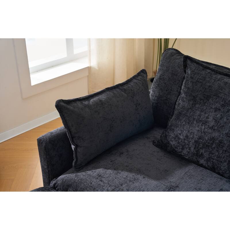 39.4" Modern Accent Chair with Ottoman, Living Room Club Chair Chenille Upholstered Armchair, Reading Chair for Bedroom