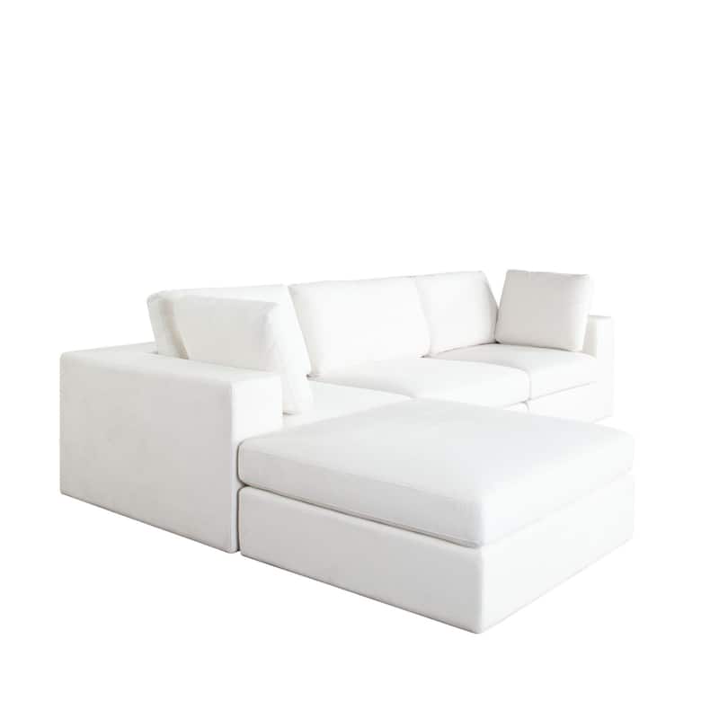 Lipi 4pc Modular Sectional Chaise Sofa Set, Mist White, 120 Inch Solid Wood Frame