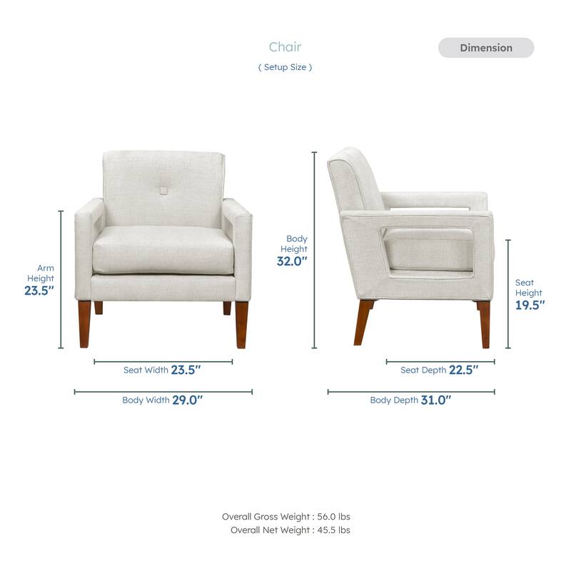 Vivian 29" Chenille Chair - Walnut Finish Solid Wood Legs