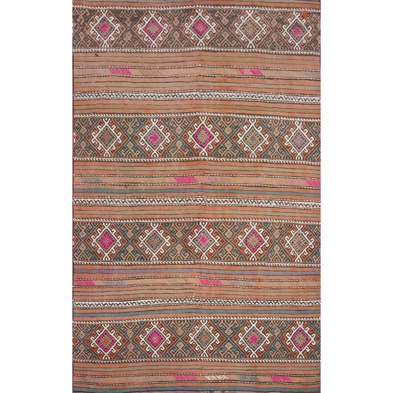 Hand Woven Oriental 100% Wool Carpet Southwestern Tribal Multi-Colored Kilim Area Rug - 6' 10'' X 5' 0''