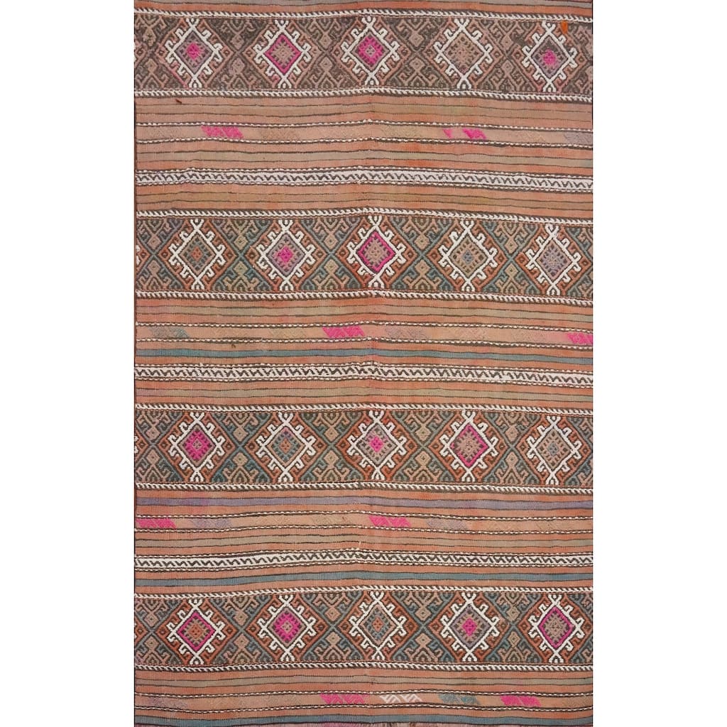 Hand Woven Oriental 100% Wool Carpet Southwestern Tribal Multi-Colored Kilim Area Rug - 6' 10'' X 5' 0''