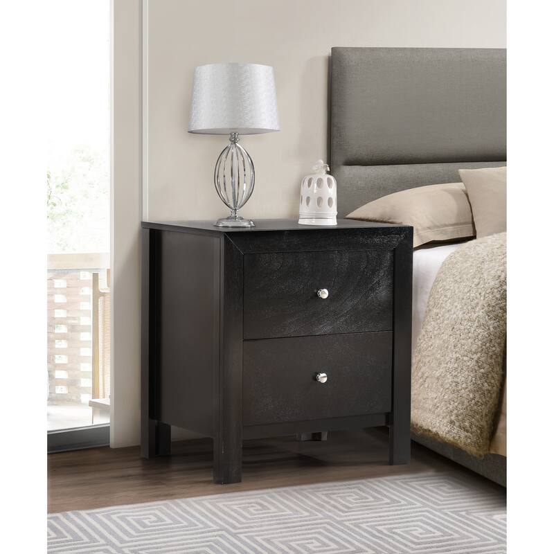 Chic Black Bedside Table with Two Drawers for Immediate Use - Black
