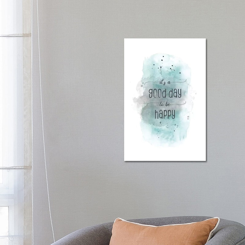iCanvas "It Is A Good Day To Be Happy Teal" by Melanie Viola Canvas Print - 26x18x1.5