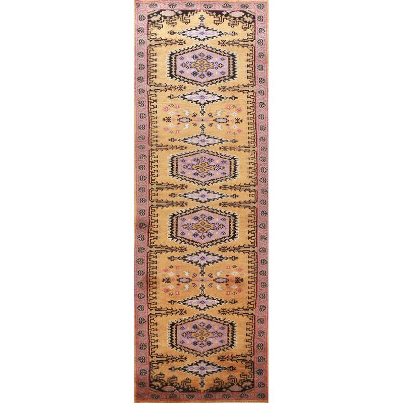 Geometric Viss Indian Runner Rug Hand-Knotted Wool Carpet - 2'7"x 9'10"