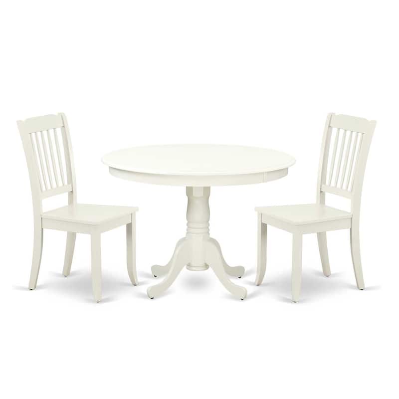 Vintage Dinette Set - 3 Piece Round Table & Chairs - Small Space Dining Room Furniture - Linen White