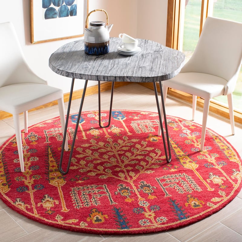 SAFAVIEH Handmade Heritage Kylee Traditional Oriental Wool Rug - 6' Round - Red/Multi - Round