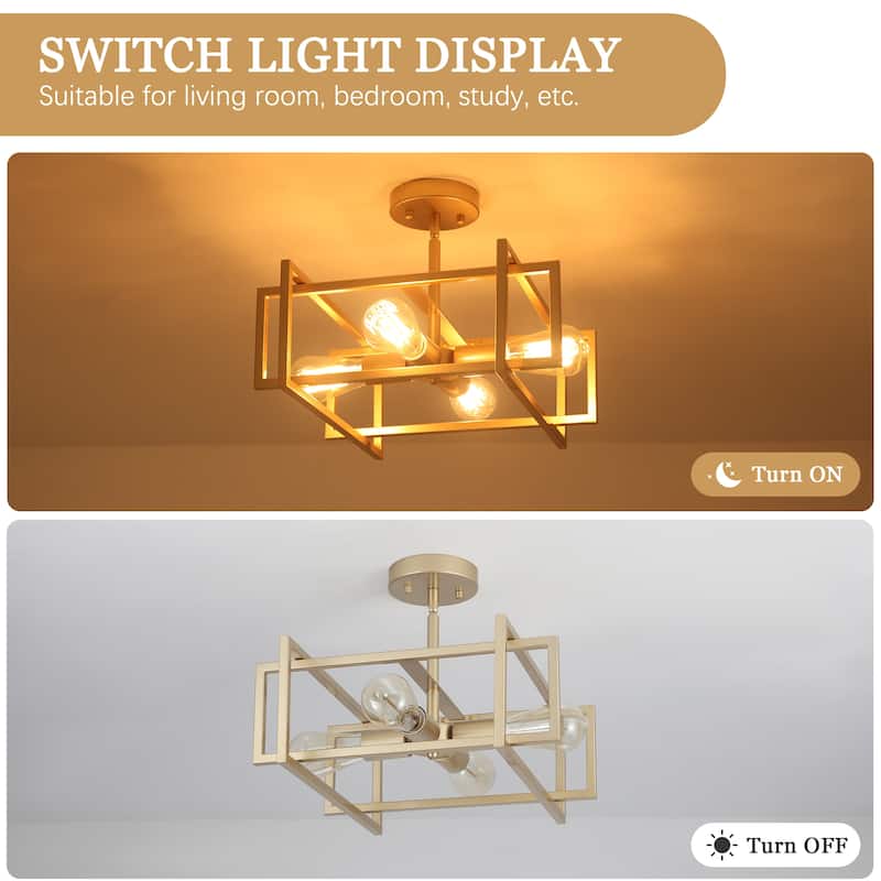 4 - Industrial Semi Flush Mount Ceiling Light Fixture - 15in - N/A